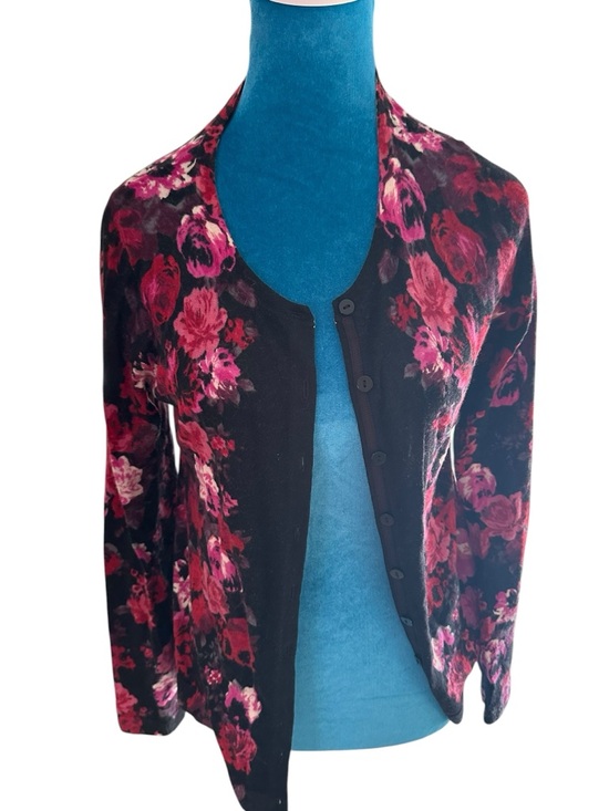 Talbots Sweaters - Talbots Black Cardigan with Pink Floral Print